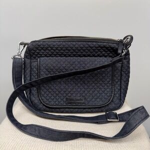 Vera Bradley Quilted Dark Blue Denim Crossbody‎ Bag Floral Lining
